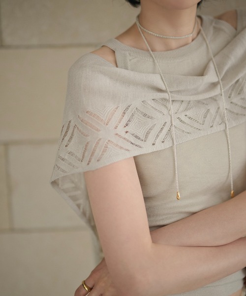 LAULEN(ローレン)の「multi way layered openwork shawl knit /レイヤードオープンワークショールニット(ニット/セーター・レディース・グレー/ベージュ/アイボリー・FREE)」の19枚目の写真
