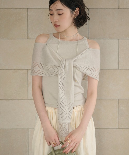 LAULEN(ローレン)の「multi way layered openwork shawl knit /レイヤードオープンワークショールニット(ニット/セーター・レディース・グレー/ベージュ/アイボリー・FREE)」の22枚目の写真