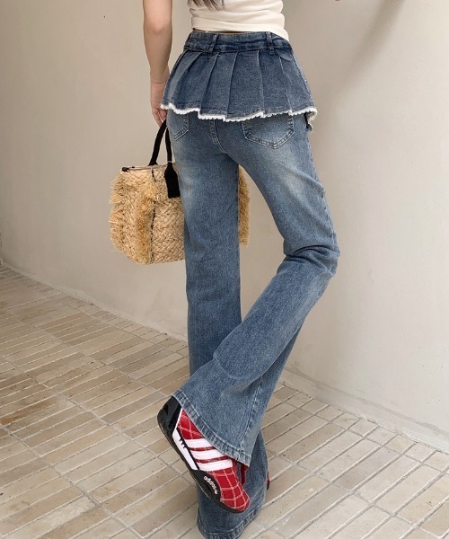 AMAJI(アマジ)の「スカート切り替えデザイン デニムパンツ(デニムパンツ・レディース・ブルー・SMALL/MEDIUM/LARGE/X-LARGE)」の5枚目の写真