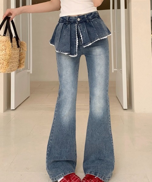 AMAJI(アマジ)の「スカート切り替えデザイン デニムパンツ(デニムパンツ・レディース・ブルー・SMALL/MEDIUM/LARGE/X-LARGE)」の2枚目の写真
