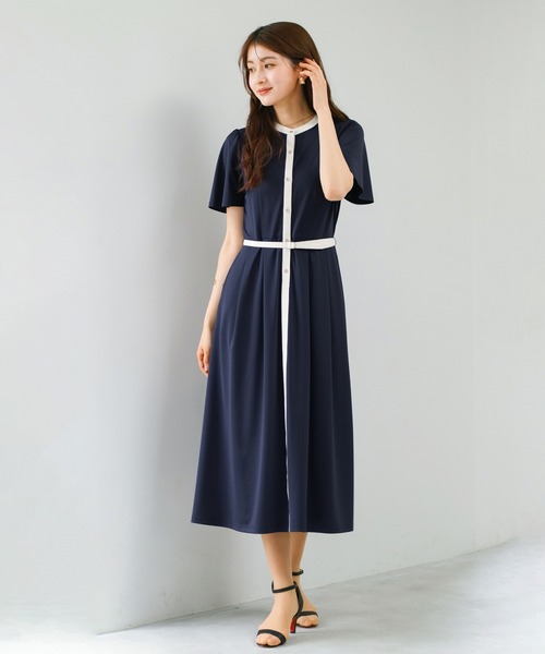 WHITE JOOLA（ホワイトジョーラ）の「【 ラクしてキレイ見え 】 ライトスムースダンボール・配色パイピングワンピース（ワンピース・レディース・ネイビー/ベージュ・L/M/S）」の11枚目の写真