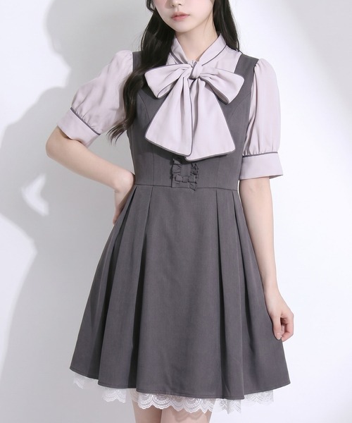 Lilymel(リリメル)の「バックリボンフレアジャンスカワンピース【大きいサイズあり】(ワンピース・レディース・チェック/グレー/ブラック・M-L/L~LL/LL~3L)」の2枚目の写真