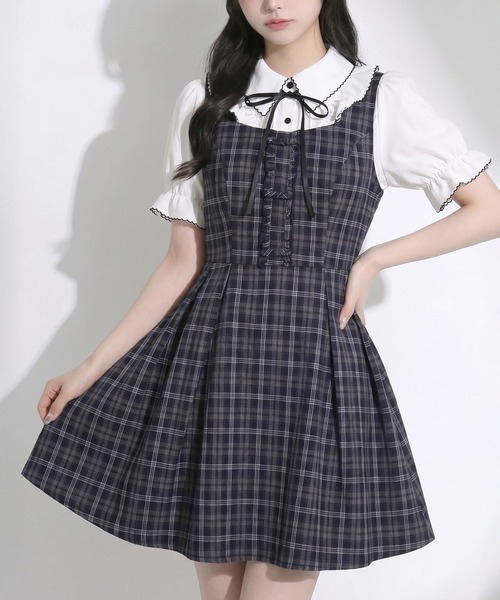 Lilymel(リリメル)の「バックリボンフレアジャンスカワンピース【大きいサイズあり】(ワンピース・レディース・チェック/グレー/ブラック・M-L/L~LL/LL~3L)」の3枚目の写真