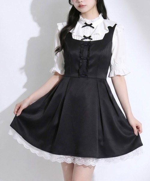Lilymel(リリメル)の「バックリボンフレアジャンスカワンピース【大きいサイズあり】(ワンピース・レディース・チェック/グレー/ブラック・M-L/L~LL/LL~3L)」の1枚目の写真