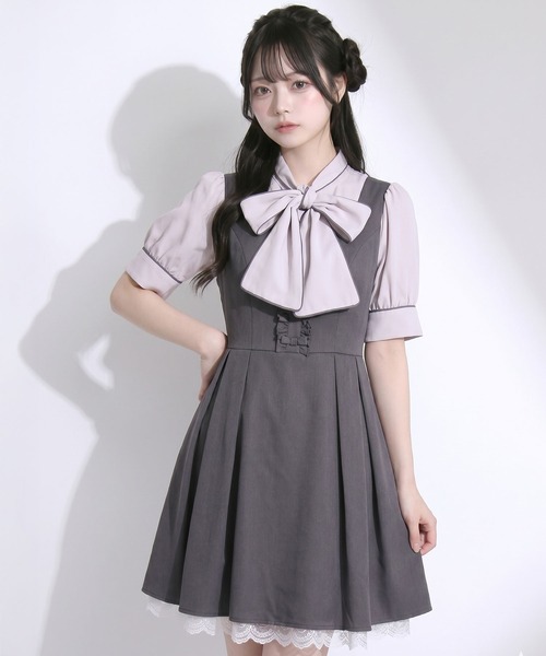 Lilymel(リリメル)の「バックリボンフレアジャンスカワンピース【大きいサイズあり】(ワンピース・レディース・チェック/グレー/ブラック・M-L/L~LL/LL~3L)」の22枚目の写真