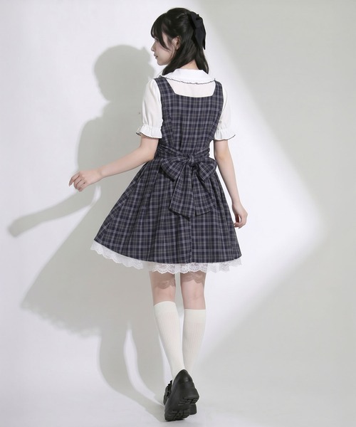 Lilymel(リリメル)の「バックリボンフレアジャンスカワンピース【大きいサイズあり】(ワンピース・レディース・チェック/グレー/ブラック・M-L/L~LL/LL~3L)」の14枚目の写真