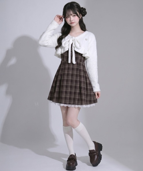 Lilymel(リリメル)の「バックリボンフレアジャンスカワンピース【大きいサイズあり】(ワンピース・レディース・チェック/グレー/ブラック・M-L/L~LL/LL~3L)」の4枚目の写真