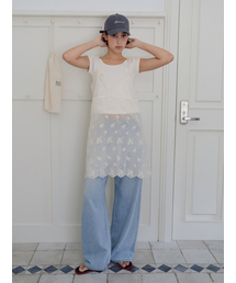 Flower layered long bustier_ivory