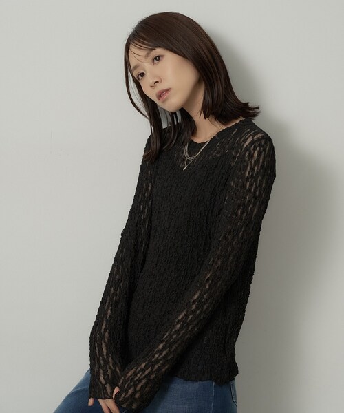 UNTITLED(アンタイトル)の「【羽織りのインナーに】レースプルオーバー(Tシャツ/カットソー・レディース・ライトブルー/オフホワイト/ブラック・00/02/04/44/48)」の9枚目の写真