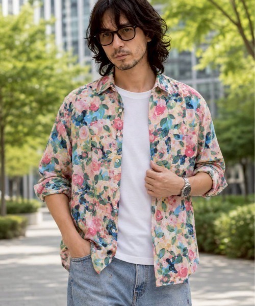 KAMINARI_TOKIO(カミナリトキオ)の「大柄フラワープリントレギュラーカラーシャツ(シャツ/ブラウス・レディース・ベージュ/レッド/ピンク/ブルー・FREE)」の9枚目の写真