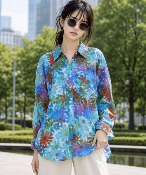KAMINARI_TOKIO(カミナリトキオ)の「大柄フラワープリントレギュラーカラーシャツ(シャツ/ブラウス・レディース・ベージュ/レッド/ピンク/ブルー・FREE)」の21枚目の写真