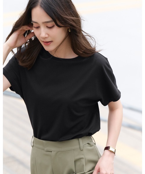 DoCLASSE( ドゥクラッセ)の「スーピマT・フレンチスリーブ(Tシャツ/カットソー・レディース・ライトグレー/コーラル/ブラック・L/M)」の2枚目の写真