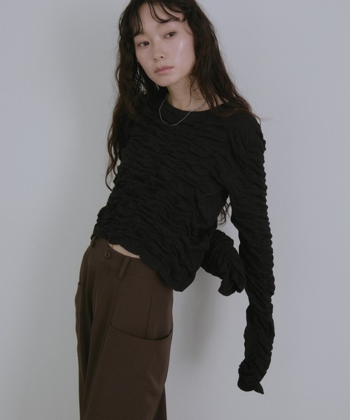 Aunt Marie's(アントマリーズ)の「シャーリングギャザートップス(Tシャツ/カットソー・レディース・チャコールグレー/ホワイト/ブラック・FREE)」の19枚目の写真