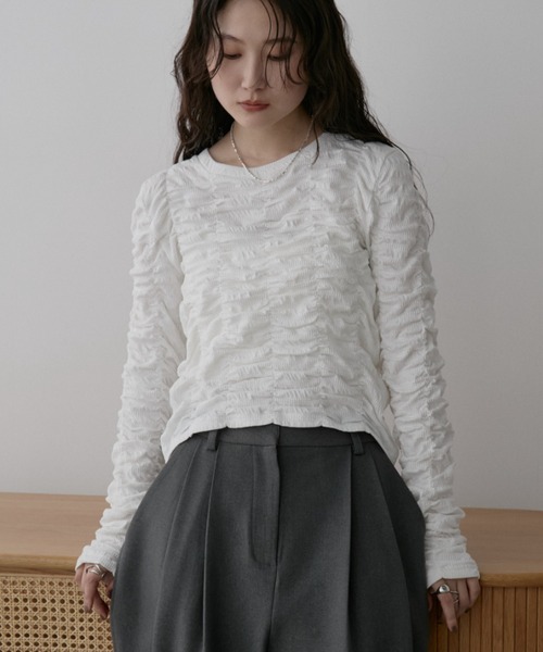 Aunt Marie's(アントマリーズ)の「シャーリングギャザートップス(Tシャツ/カットソー・レディース・チャコールグレー/ホワイト/ブラック・FREE)」の13枚目の写真