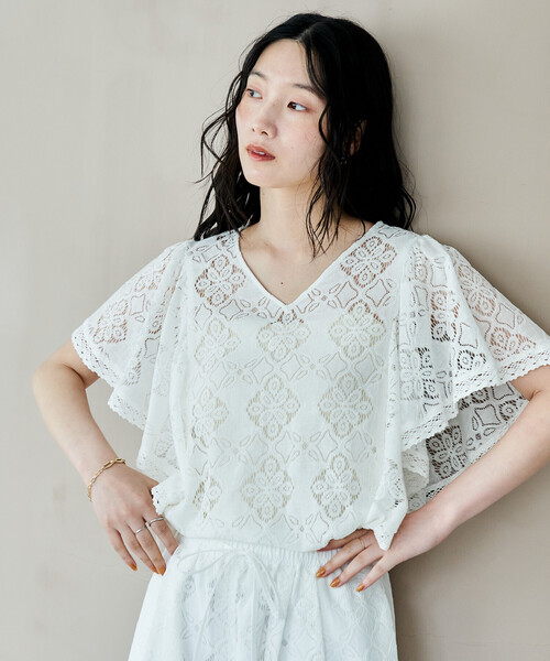 FREAK'S STORE(フリークスストア)の「レースブラウス<セットアップ対応>(シャツ/ブラウス・レディース・オフホワイト/ブラック・フリ-)」の12枚目の写真