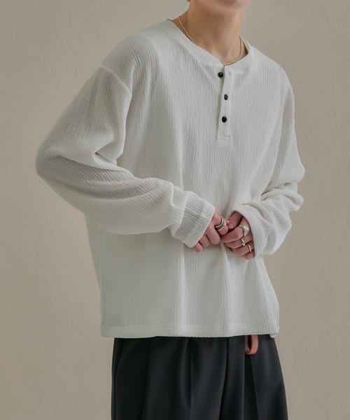epnok(エプノック)の「ベーシックルーズシャーリングヘンリーネックTee(Tシャツ/カットソー・メンズ・ブラウン/オフホワイト/チャコールグレー・SMALL/LARGE/MEDIUM)」の6枚目の写真