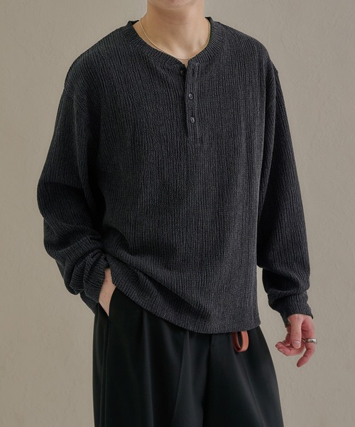 epnok(エプノック)の「ベーシックルーズシャーリングヘンリーネックTee(Tシャツ/カットソー・メンズ・ブラウン/オフホワイト/チャコールグレー・SMALL/LARGE/MEDIUM)」の14枚目の写真