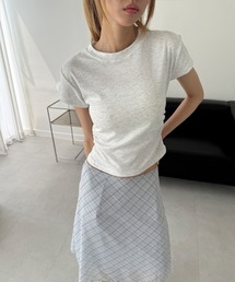 【ウエスト細見え】サイドシャーリング 無地 半袖 Tシャツ