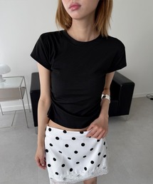 【ウエスト細見え】サイドシャーリング 無地 半袖 Tシャツ