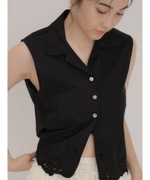 Open collar cutwork shirt