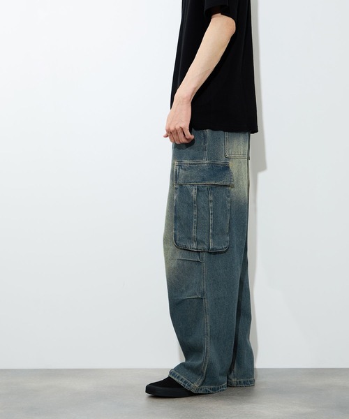 NAVY（ネイビー）の「【NAVY/ネイビー】 3Dデニムカーゴパンツ（カーゴパンツ・メンズ・ブラック/ブルー・XL/L/M/S）」の3枚目の写真