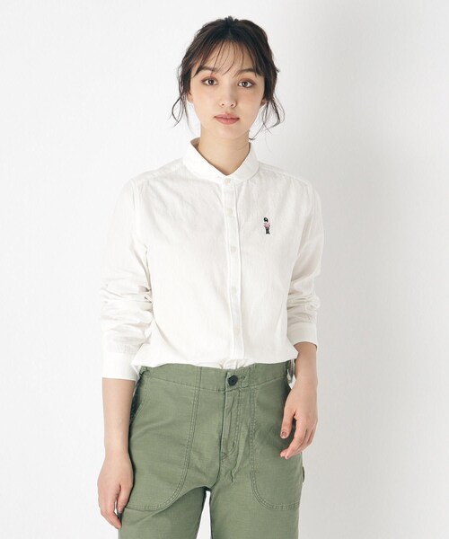 LAURA ASHLEY(ローラアシュレイ)の「【刺繍入り/日本製/ワンマイルウエア】ラウンドカラーシャツ(シャツ/ブラウス・レディース・ホワイト/ブルー・38)」の3枚目の写真