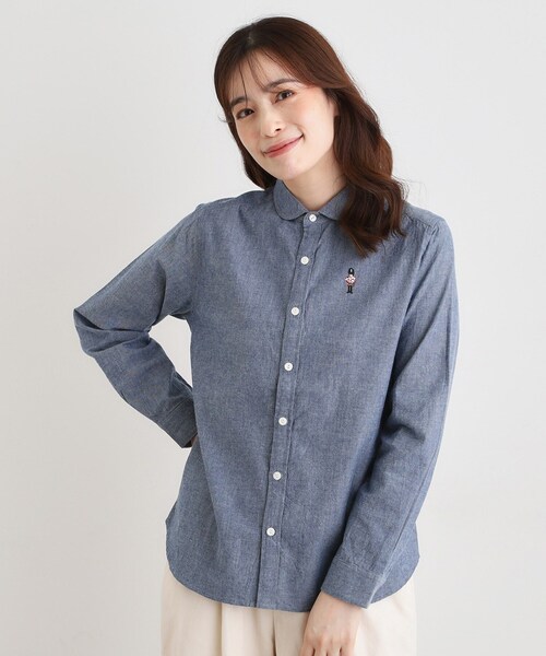 LAURA ASHLEY(ローラアシュレイ)の「【刺繍入り/日本製/ワンマイルウエア】ラウンドカラーシャツ(シャツ/ブラウス・レディース・ホワイト/ブルー・38)」の7枚目の写真