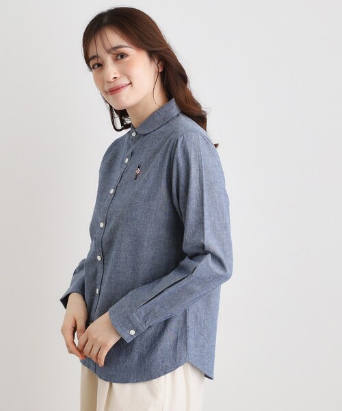LAURA ASHLEY(ローラアシュレイ)の「【刺繍入り/日本製/ワンマイルウエア】ラウンドカラーシャツ(シャツ/ブラウス・レディース・ホワイト/ブルー・38)」の8枚目の写真