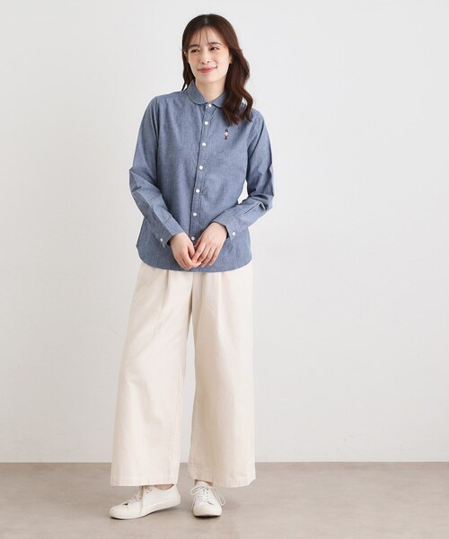 LAURA ASHLEY(ローラアシュレイ)の「【刺繍入り/日本製/ワンマイルウエア】ラウンドカラーシャツ(シャツ/ブラウス・レディース・ホワイト/ブルー・38)」の9枚目の写真