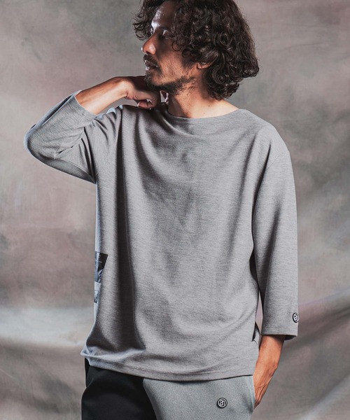 ANGENEHM(アンゲネーム)の「mlt5802-Smooth Jersey Narrow Boat-Neck 3-4 Sleeve T-shirt 7分袖Tシャツ(AG07-002acg)(Tシャツ/カットソー・メンズ・オフホワイト/ミント/ブラック/ミックスグレー/ワイン・S/M/L)」の3枚目の写真