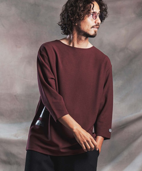 ANGENEHM(アンゲネーム)の「mlt5802-Smooth Jersey Narrow Boat-Neck 3-4 Sleeve T-shirt 7分袖Tシャツ(AG07-002acg)(Tシャツ/カットソー・メンズ・オフホワイト/ミント/ブラック/ミックスグレー/ワイン・S/M/L)」の5枚目の写真