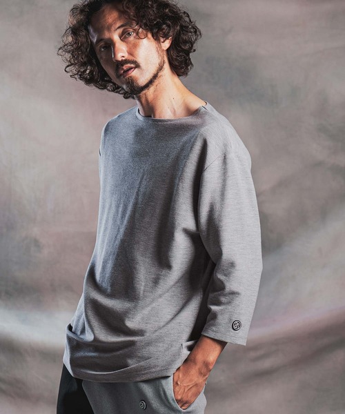 ANGENEHM(アンゲネーム)の「mlt5802-Smooth Jersey Narrow Boat-Neck 3-4 Sleeve T-shirt 7分袖Tシャツ(AG07-002acg)(Tシャツ/カットソー・メンズ・オフホワイト/ミント/ブラック/ミックスグレー/ワイン・S/M/L)」の17枚目の写真