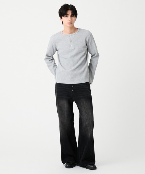 EVOLVERA(エボルヴェラー)の「Thermal Henley Neck Hook Long T-shirt / サーマルヘンリーネック フック ロングT(Tシャツ/カットソー・メンズ・ホワイト/グレー/ブラック系1・M/L)」の9枚目の写真