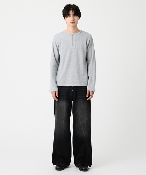 EVOLVERA(エボルヴェラー)の「Thermal Henley Neck Hook Long T-shirt / サーマルヘンリーネック フック ロングT(Tシャツ/カットソー・メンズ・ホワイト/グレー/ブラック系1・M/L)」の13枚目の写真