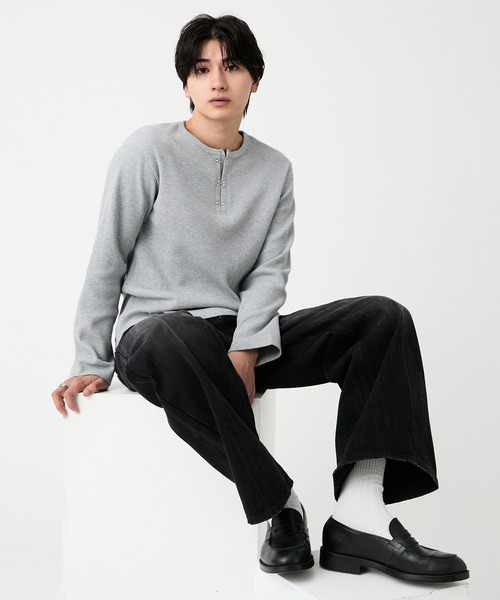 EVOLVERA(エボルヴェラー)の「Thermal Henley Neck Hook Long T-shirt / サーマルヘンリーネック フック ロングT(Tシャツ/カットソー・メンズ・ホワイト/グレー/ブラック系1・M/L)」の16枚目の写真