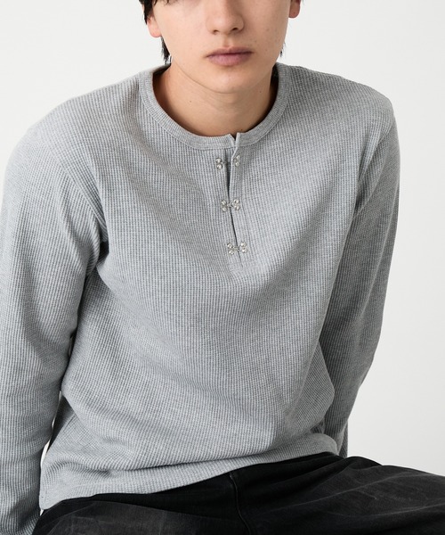 EVOLVERA(エボルヴェラー)の「Thermal Henley Neck Hook Long T-shirt / サーマルヘンリーネック フック ロングT(Tシャツ/カットソー・メンズ・ホワイト/グレー/ブラック系1・M/L)」の19枚目の写真