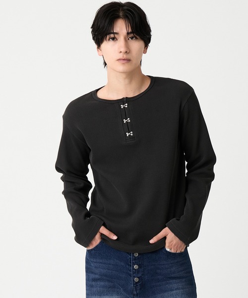 EVOLVERA(エボルヴェラー)の「Thermal Henley Neck Hook Long T-shirt / サーマルヘンリーネック フック ロングT(Tシャツ/カットソー・メンズ・ホワイト/グレー/ブラック系1・M/L)」の22枚目の写真
