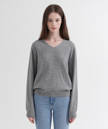 Merino Wool 100% V-Neck Basic Knit (gray)