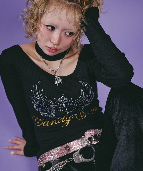 GALFY(ガルフィー)の「Candy Galfy-キラキラQUEEN Tee(Tシャツ/カットソー・レディース・ピンク/ブラック・FREE)」の3枚目の写真