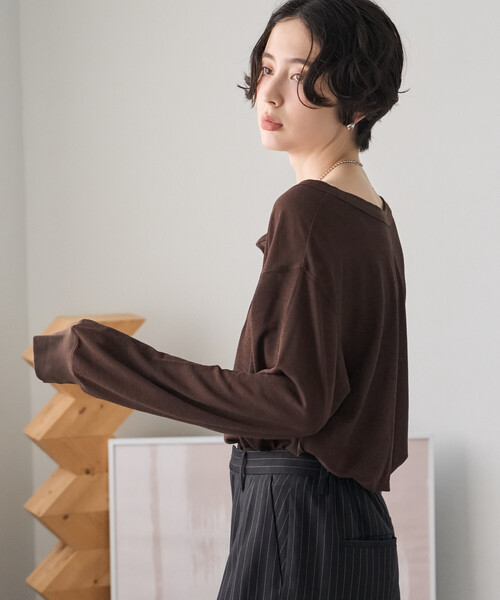 FREAK'S STORE(フリークスストア)の「2WAY シアーワッフル ヘンリーロンT/シアーロンT(Tシャツ/カットソー・レディース・ブラック/オフホワイト/ピンク/ブラウン・フリ-)」の14枚目の写真