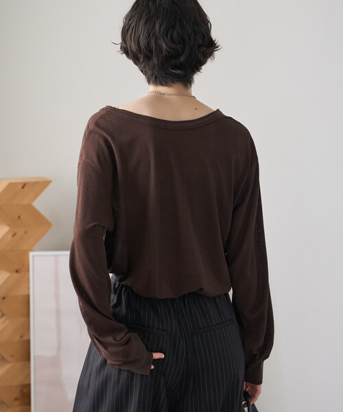 FREAK'S STORE(フリークスストア)の「2WAY シアーワッフル ヘンリーロンT/シアーロンT(Tシャツ/カットソー・レディース・ブラック/オフホワイト/ピンク/ブラウン・フリ-)」の15枚目の写真