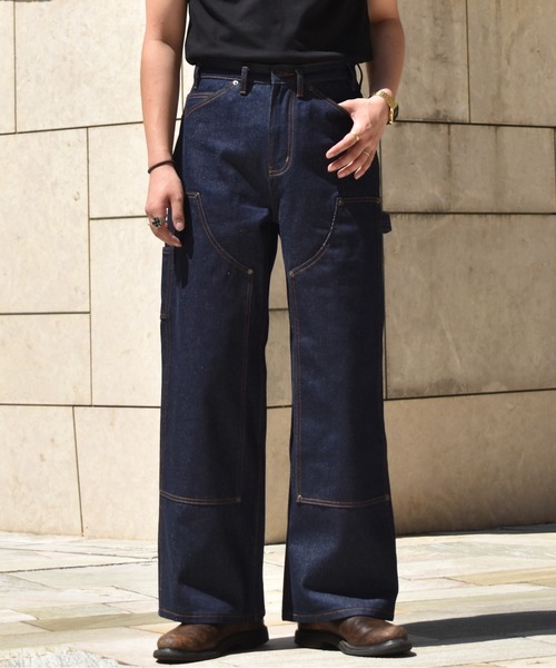 Noen(ノエン)の「シンチバックダブルニーペインタージーンズ【セットアップ対応】(デニムパンツ・メンズ・ブラック/インディゴブルー・LARGE/MEDIUM/SMALL)」の1枚目の写真