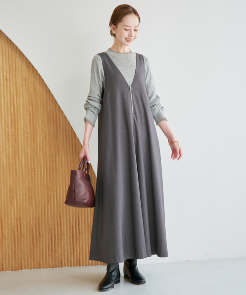 SLOBE IENA(スローブイエナ)の「《/WEB限定カラーあり》フロントジップフレアワンピース(ワンピース・レディース・チャコールグレー/カーキ/ブラック・FREE)」の5枚目の写真