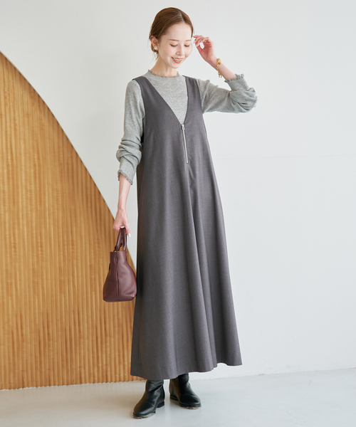 SLOBE IENA(スローブイエナ)の「《/WEB限定カラーあり》フロントジップフレアワンピース(ワンピース・レディース・チャコールグレー/カーキ/ブラック・FREE)」の10枚目の写真