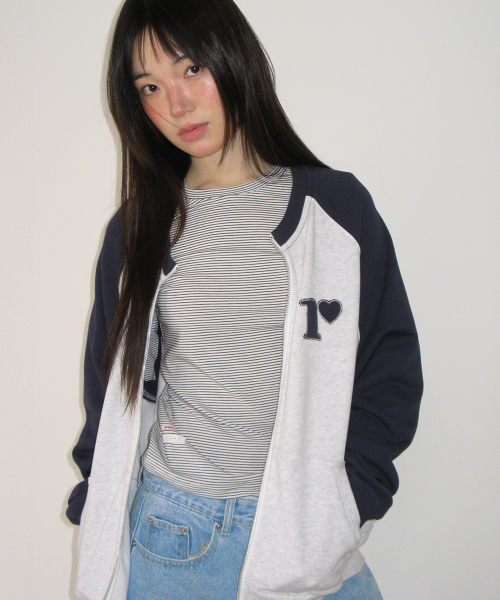 RONRON（ロンロン）の「COLLARLESS RAGLAN ZIP UP WHITE MELNAGE（その他トップス・レディース・その他・FREE）」の2枚目の写真