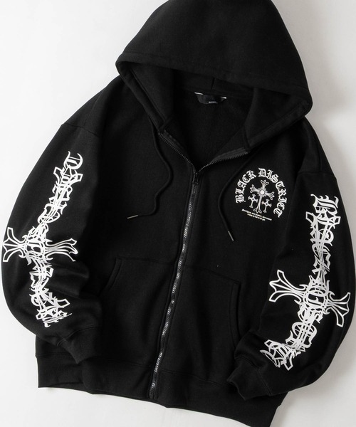 JOHN'S CLOSET(ジョンズクローゼット)の「【a】別注 クロスモチーフ フルジップパーカー ショート丈/セットアップ展開 病み系/グランジ/Y2K(パーカー・レディース・ホワイト/ブラック系2/ブラック系1・LARGE/MEDIUM/FREE)」の3枚目の写真