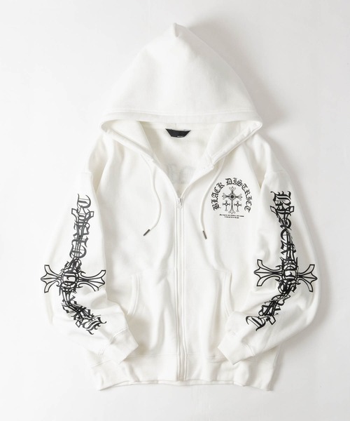 JOHN'S CLOSET(ジョンズクローゼット)の「【a】別注 クロスモチーフ フルジップパーカー ショート丈/セットアップ展開 病み系/グランジ/Y2K(パーカー・レディース・ホワイト/ブラック系2/ブラック系1・LARGE/MEDIUM/FREE)」の14枚目の写真