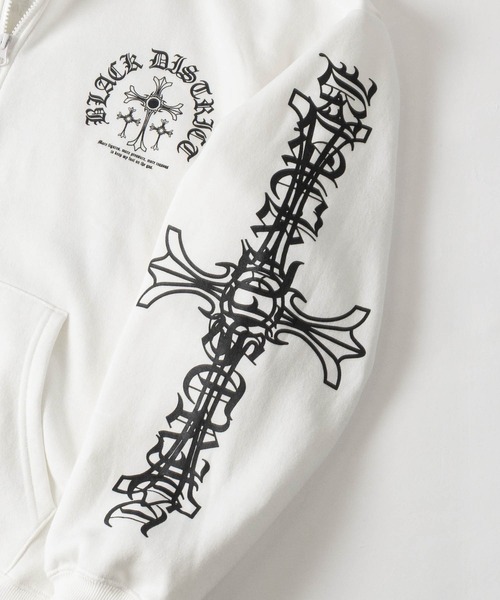 JOHN'S CLOSET(ジョンズクローゼット)の「【a】別注 クロスモチーフ フルジップパーカー ショート丈/セットアップ展開 病み系/グランジ/Y2K(パーカー・レディース・ホワイト/ブラック系2/ブラック系1・LARGE/MEDIUM/FREE)」の10枚目の写真