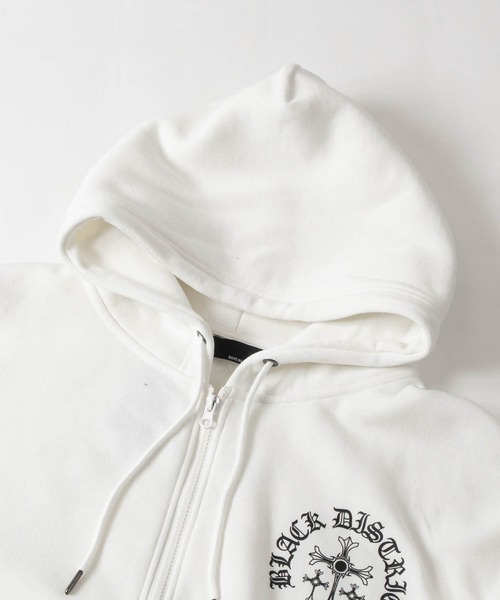 JOHN'S CLOSET(ジョンズクローゼット)の「【a】別注 クロスモチーフ フルジップパーカー ショート丈/セットアップ展開 病み系/グランジ/Y2K(パーカー・レディース・ホワイト/ブラック系2/ブラック系1・LARGE/MEDIUM/FREE)」の4枚目の写真