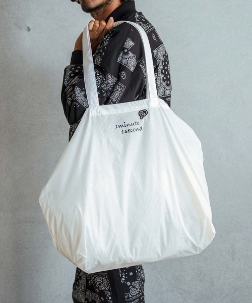 mko13998-cursive embroidery nylon ripstop tote bag（wide） トート